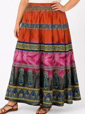 Miss 16 Women’s 1X Boho Indian Cotton Maxi Skirt Paisley Sequin Festival